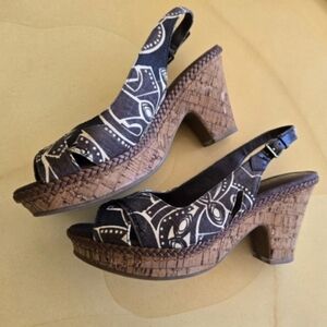 NATURALIZER Presley Tribal N5 Comfort Slingback Cork Wedge Sandal 8.5W EUC